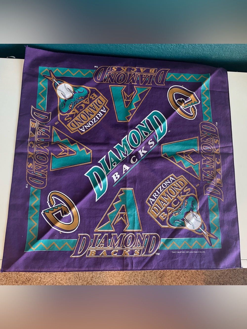 Vintage Arizona Diamonbacks 2001 World Series Bandana Purple White 21x21